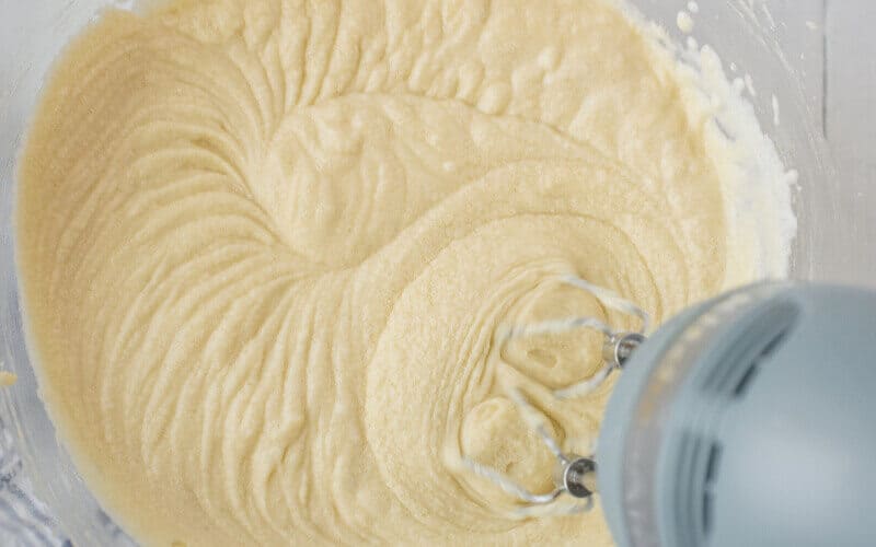 mixing the whipping cream pound cake batter