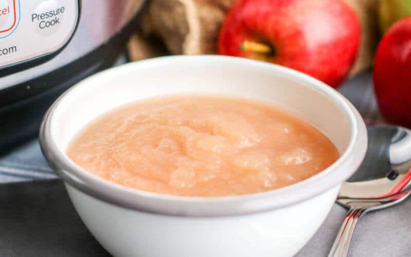 instant pot applesauce in a white bowl on table