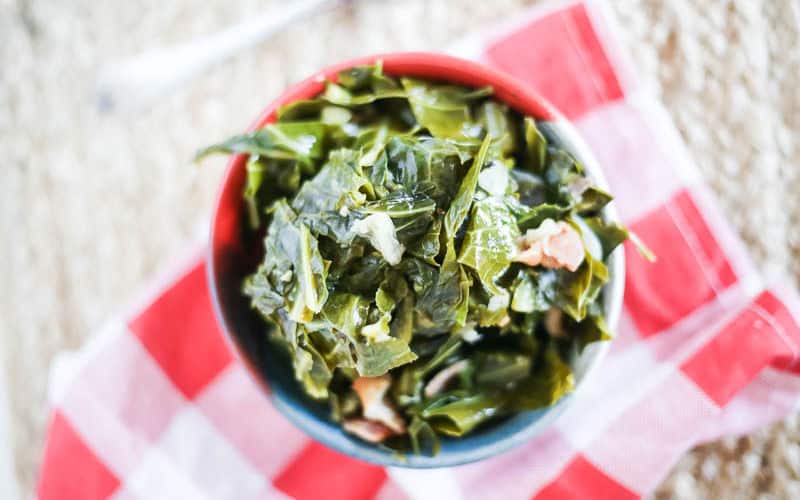instant pot collard greens on a red and white checked napkin
