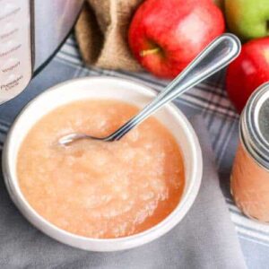 instant pot applesauce on table with instant pot