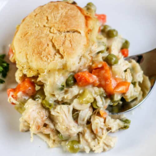 A Chicken Pot Pie Casserole With A Biscuit Top You'll Devour