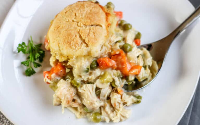A Chicken Pot Pie Casserole With A Biscuit Top You'll Devour