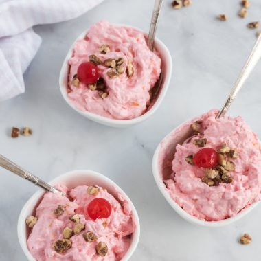 pink salad in 3 cups