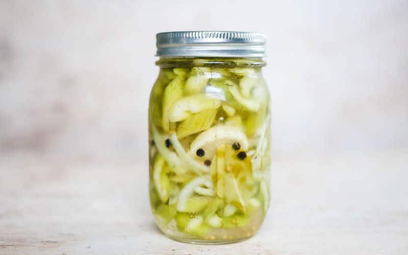 pickled celery in ball mason jar