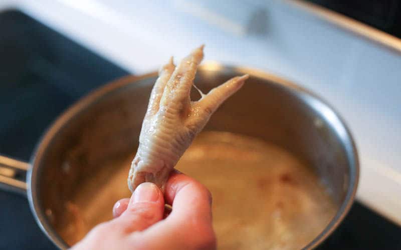 chicken feet ready to go into the 