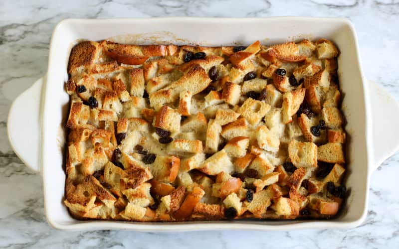 bread pudding out of the oven