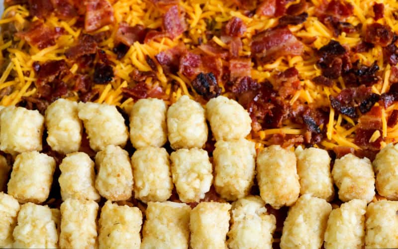 tater tots on top of cheeseburger casserole