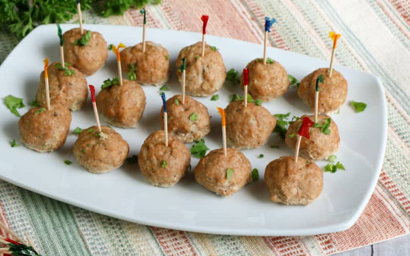 oven baked turkey meatballs with toothpick