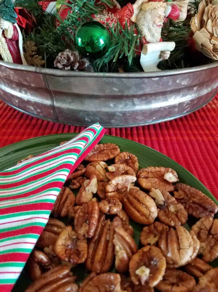 roasted pecans on holiday plate
