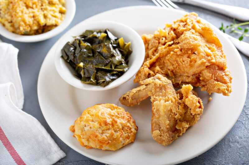 southern foods including fried chicken and collard greens