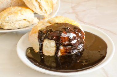 chocolate gravy on a biscuit