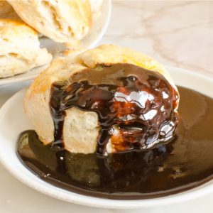 southern chocolate gravy on a biscuit