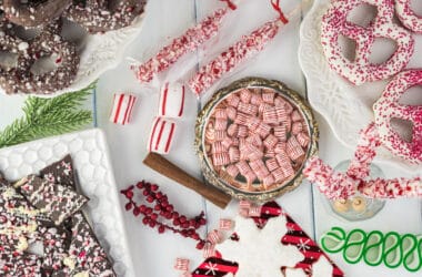 spread of Christmas candy on a table